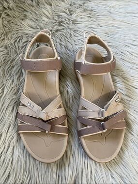 Teva Women's Neutral Two-Tone Strappy Sandals - Beige and Taupe